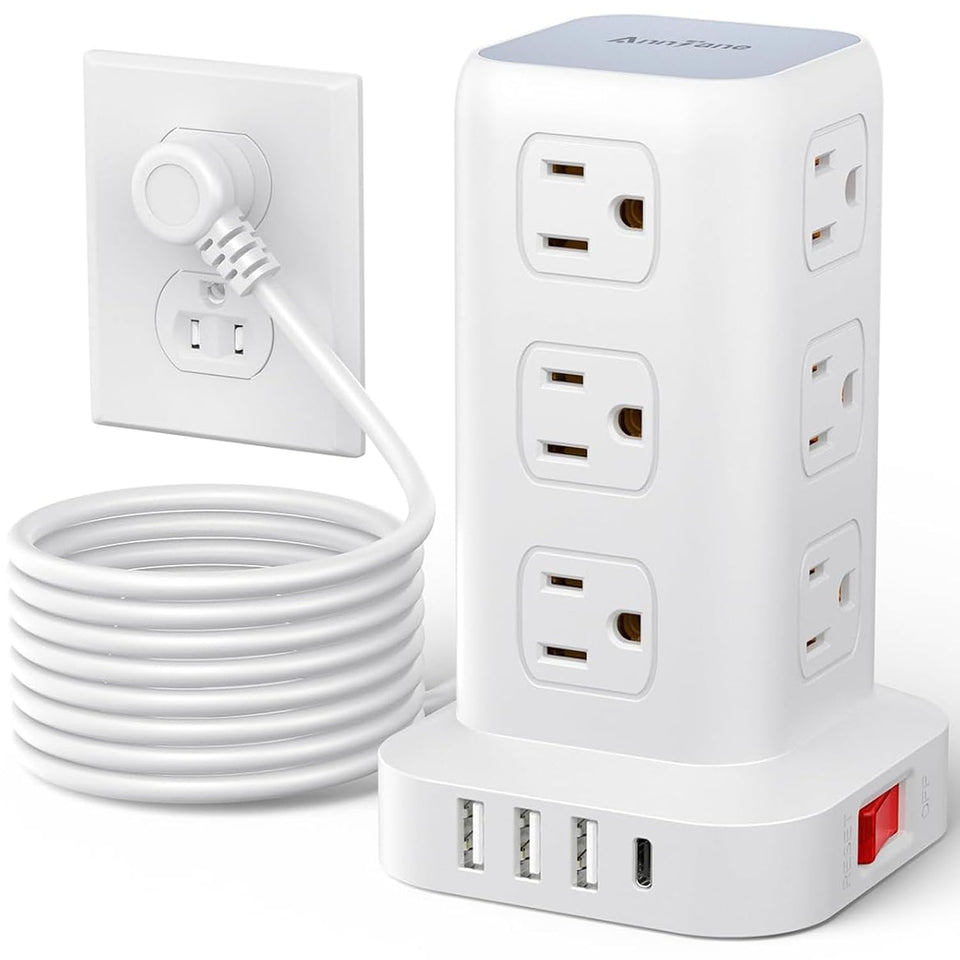 AnnTane power tower front view showing outlets and neat layout for organized charging