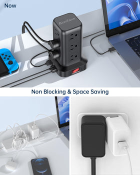 AnnTane in-use desk setup powering laptop and phone to reduce clutter