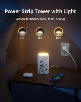 AnnTane power strip tower compact desk setup in a small workspace