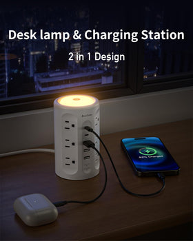 AnnTane power strip tower USB ports for multiple devices charging