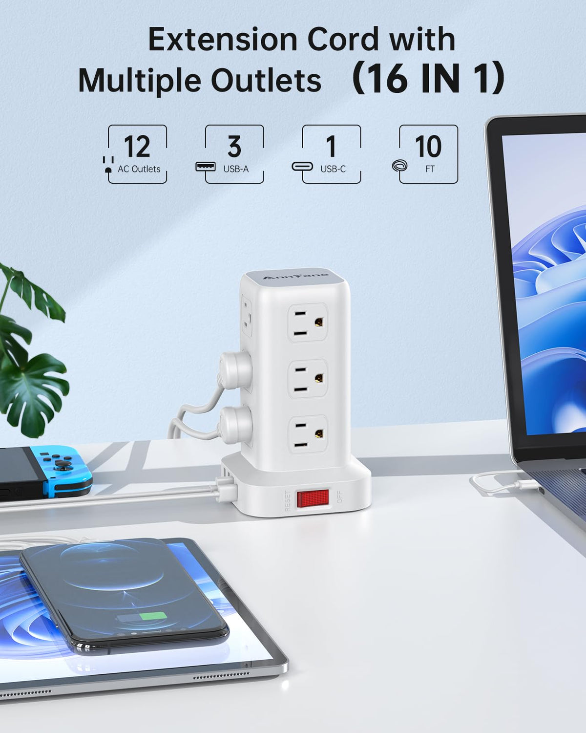 AnnTane top ports showing USB and AC access for fast device charging