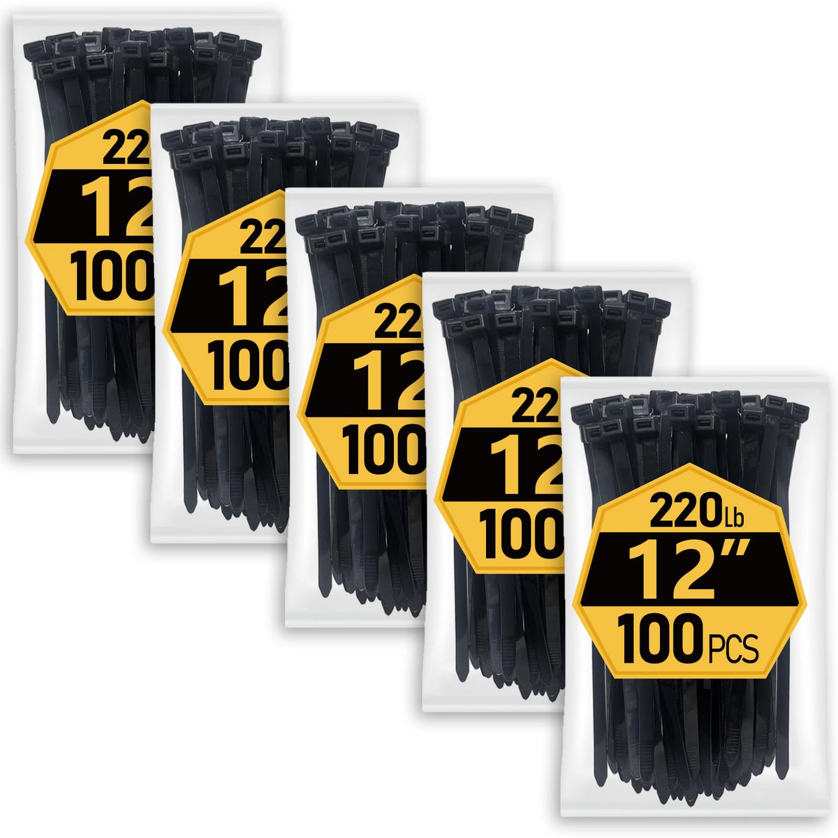 ANOSON front packaging showing 500 black 12-inch ties, durable supply