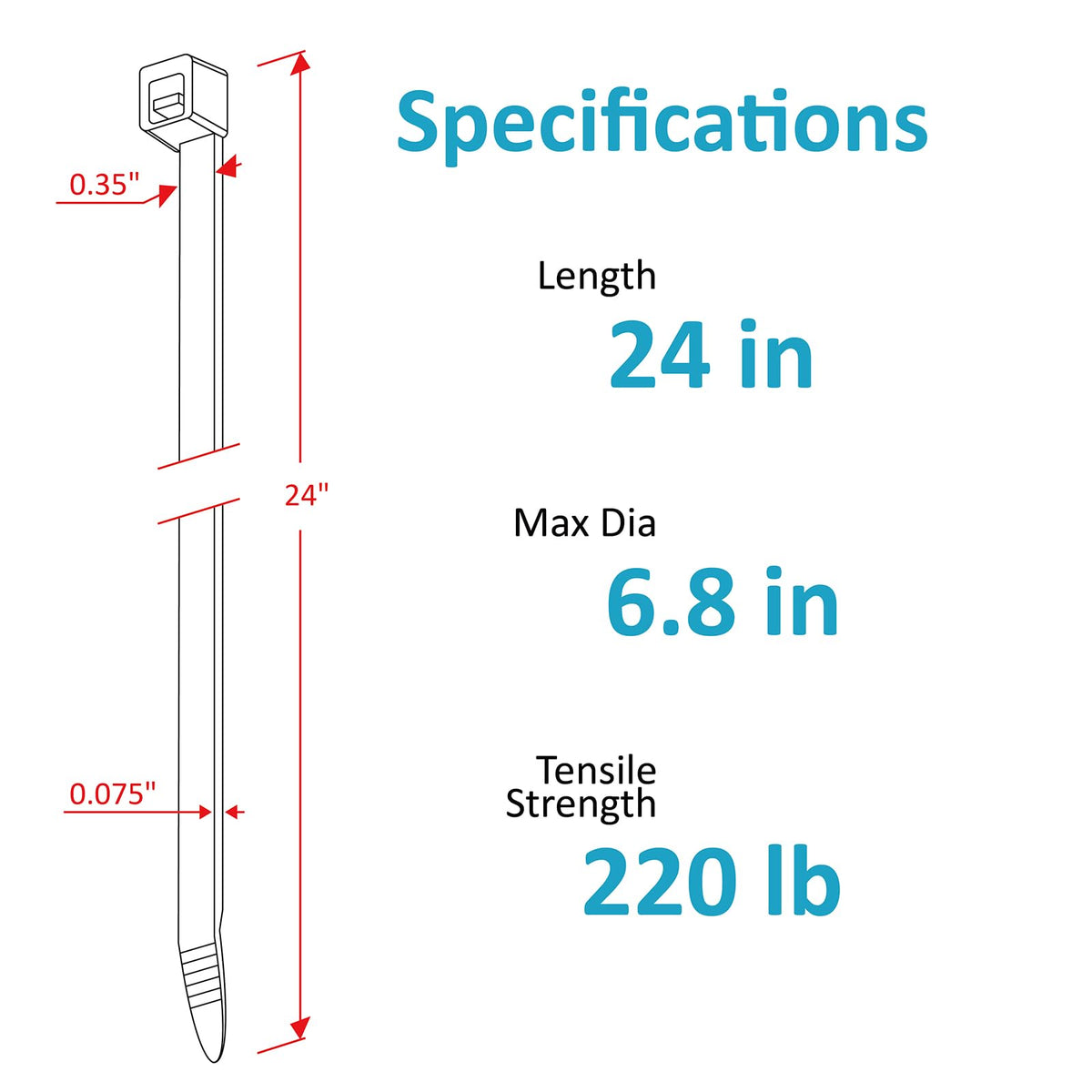 ANOSON 24-inch zip ties with 220 lb tensile strength for heavy-duty bundling.
