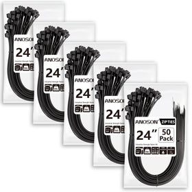 ANOSON front pack of 24 inch zip ties showing quantity and durability benefits