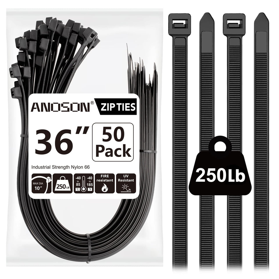 ANOSON front pack showing 36 inch zip ties and bulk convenience