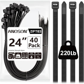 ANOSON large zip tie 24 inch black, ideal for sturdy bundles.