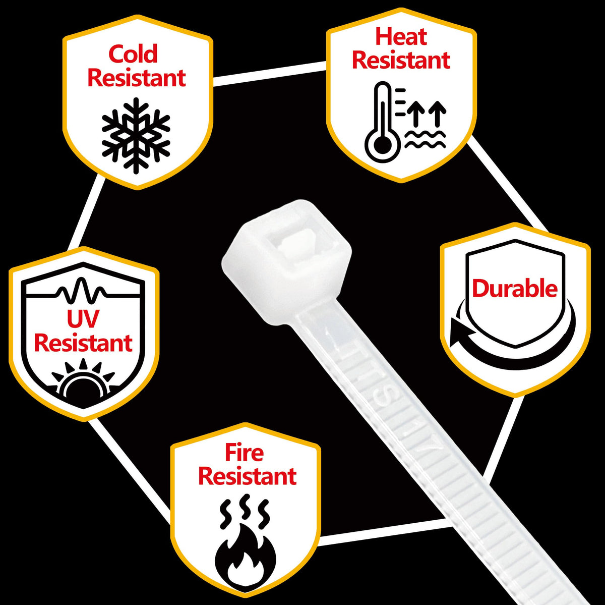 ANOSON white zip tie 12 inch example for 45 lb power cord and garden fencing.