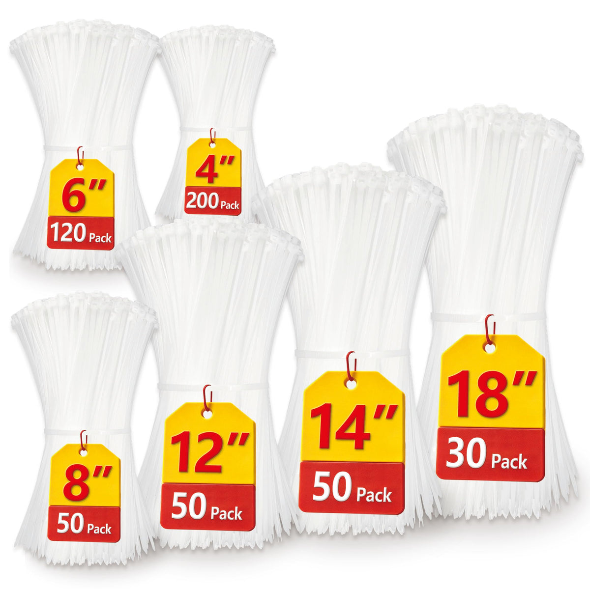 ANOSON white zip tie 4 inch closeup highlights 18 lb strength for small cable bundles.