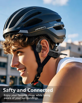 ANOUV headphones on runner outdoors highlighting safe open-ear listening benefits