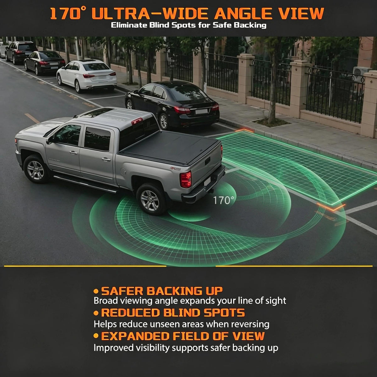 Anpher IP68 waterproof backup camera withstands rain and car wash exposure.