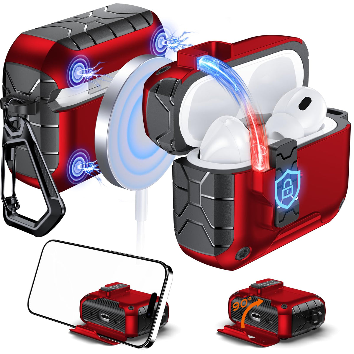 Anqrp MagArmor Auto-Open front view shows instant access with magnetic lock for AirPods Pro