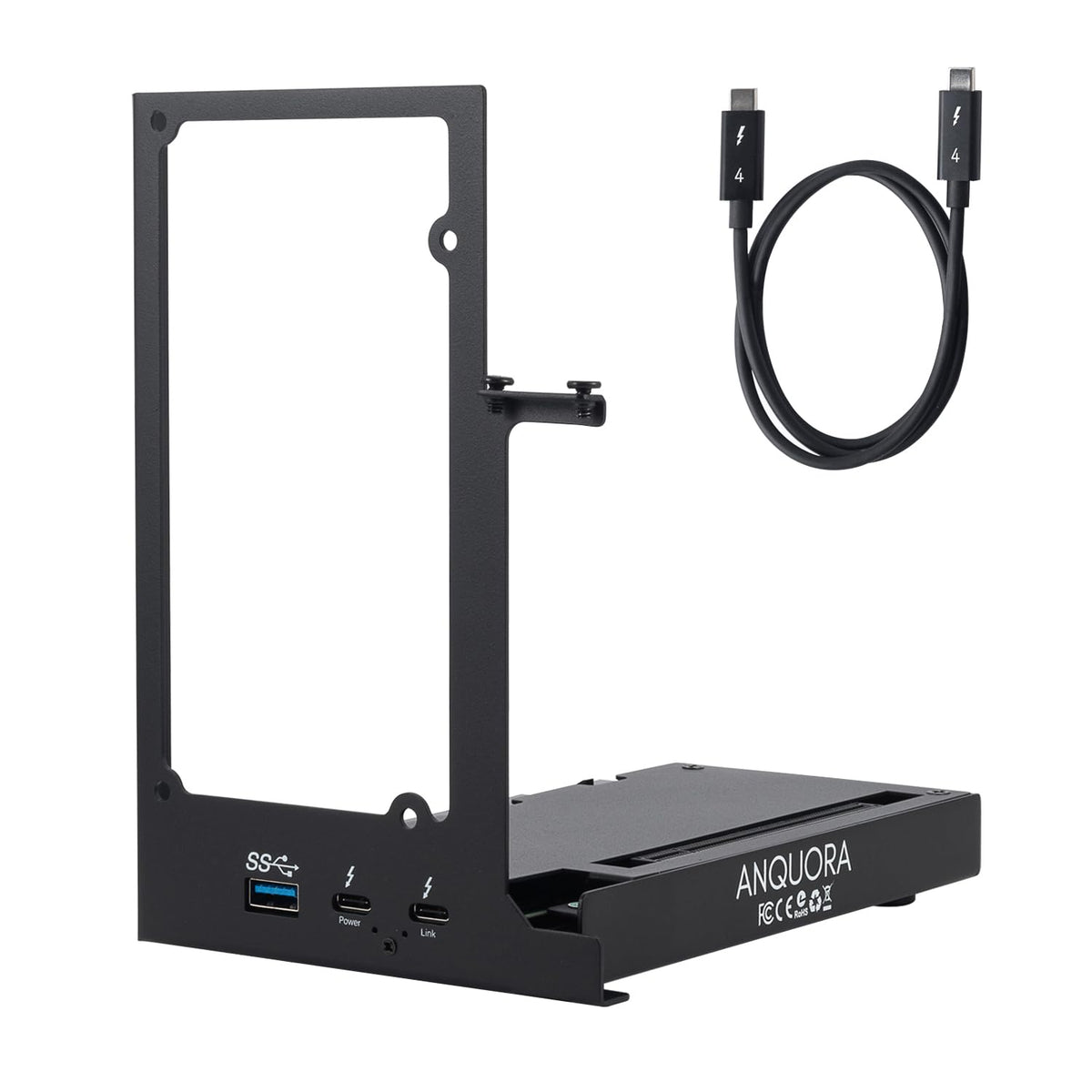 ANQUORA ANQ-L336 mini eGPU front view showing PCIe access for external graphics.