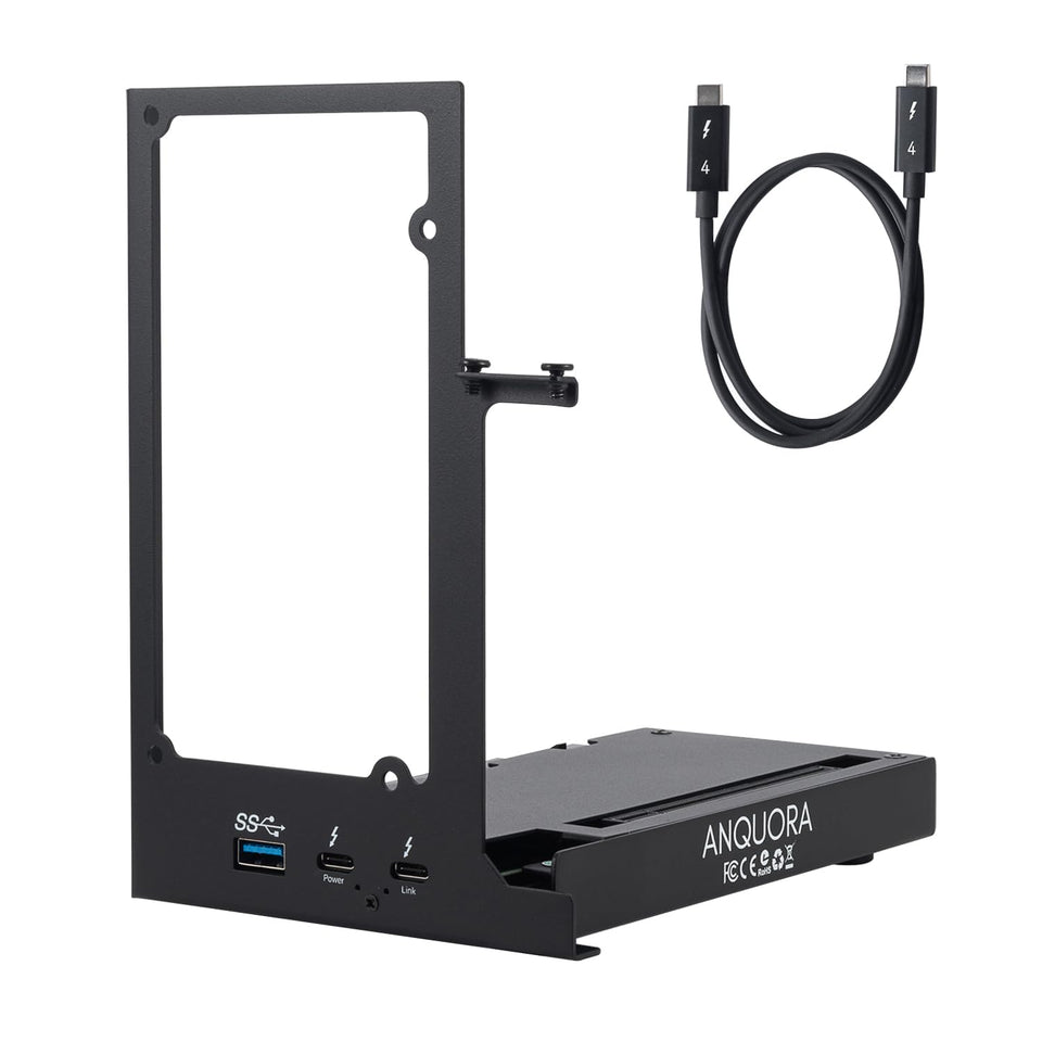 ANQUORA ANQ-L336 mini eGPU front view showing PCIe access for external graphics.