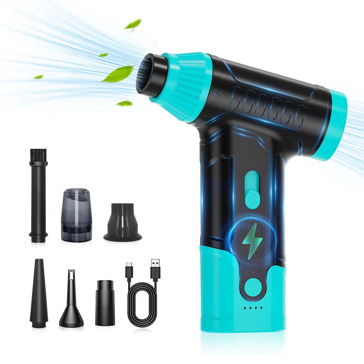 Anraye front view of green duster showing compact profile and controls for quick cleaning