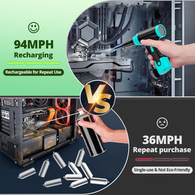 Anraye blowing dust from a mechanical keyboard for safe, precise electronics maintenance