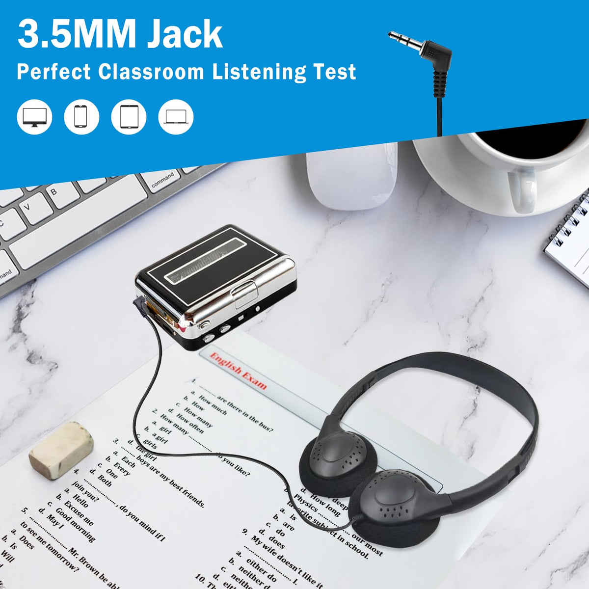 Anrgterg headset beside pencil to show compact scale for easy storage