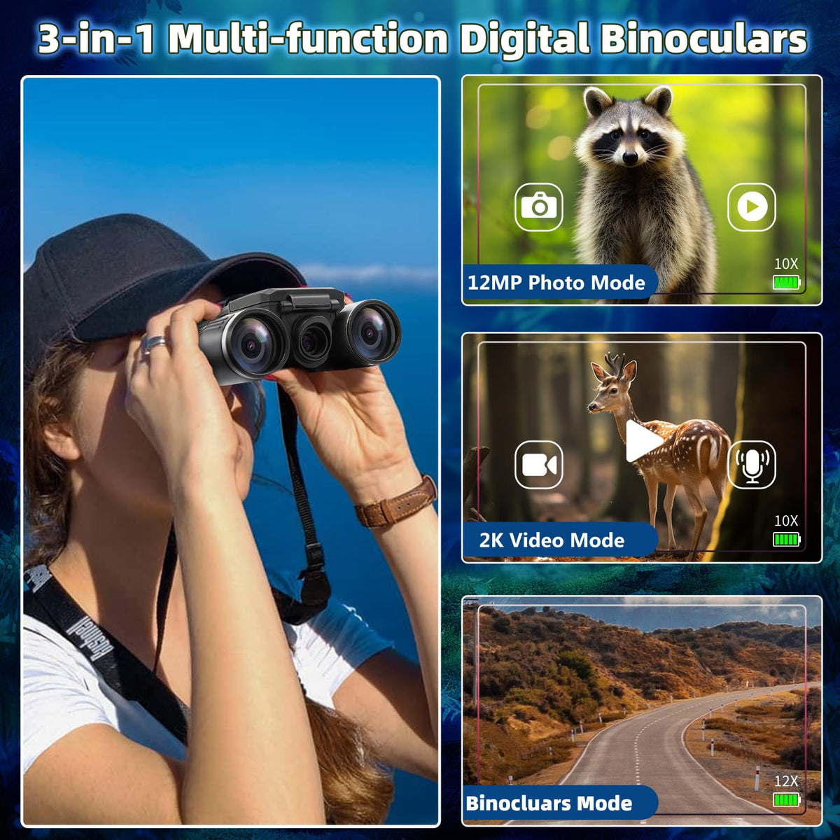Ansee binoculars camera side view for immersive viewing and 48MP photo capability.