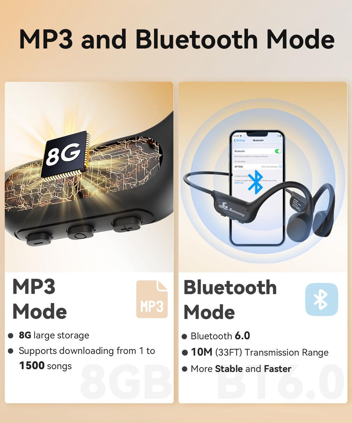 ANSTEN underwater in-pool showing MP3 mode benefit