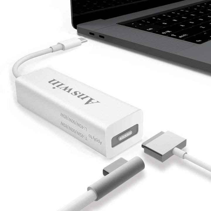 Answin front view of adapter showing MagSafe and USB‑C ports, reliable compatibility