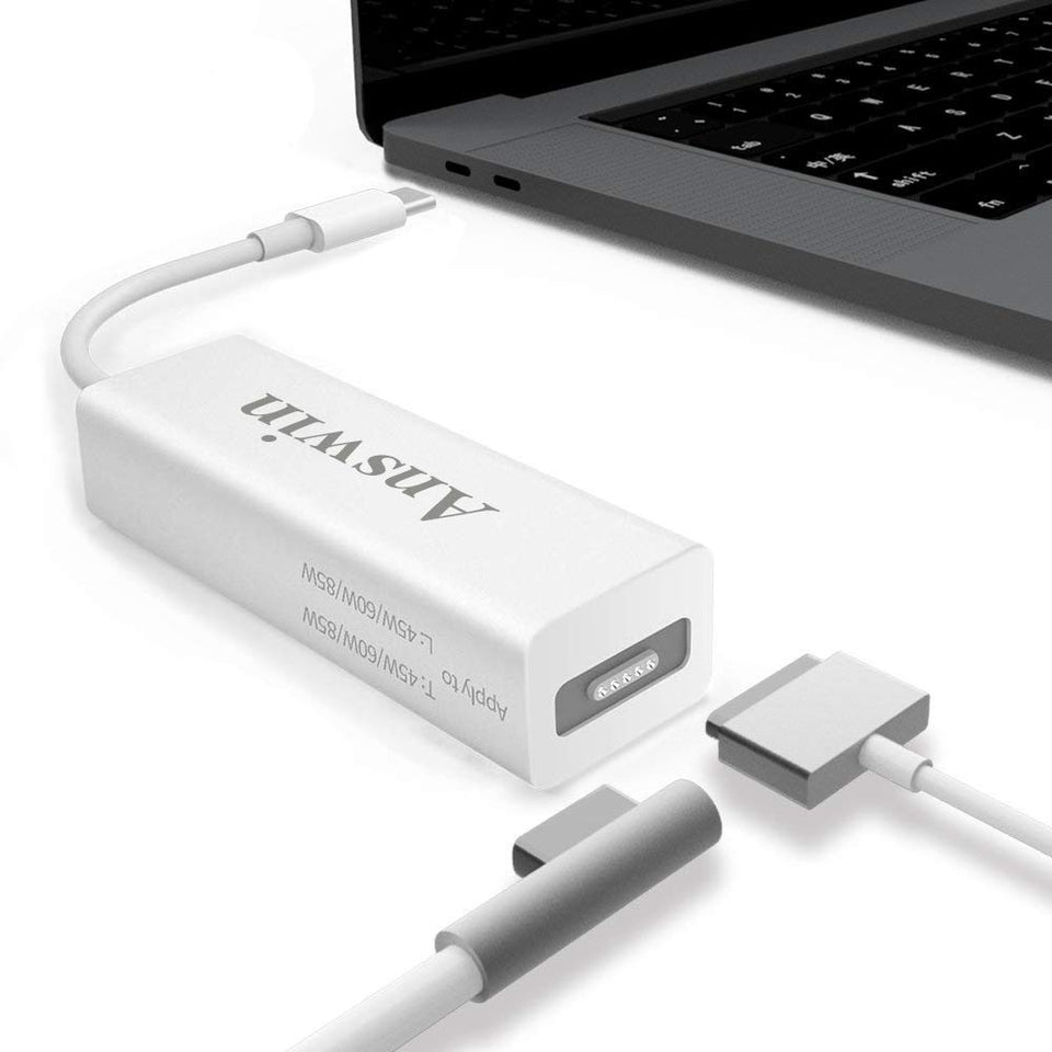 Answin front view of adapter showing MagSafe and USB‑C ports, reliable compatibility