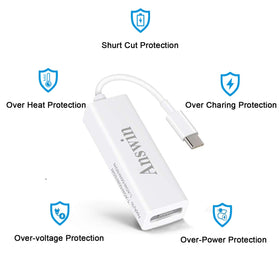 Answin adapter next to USB‑C cable for size comparison, compact travel friendly