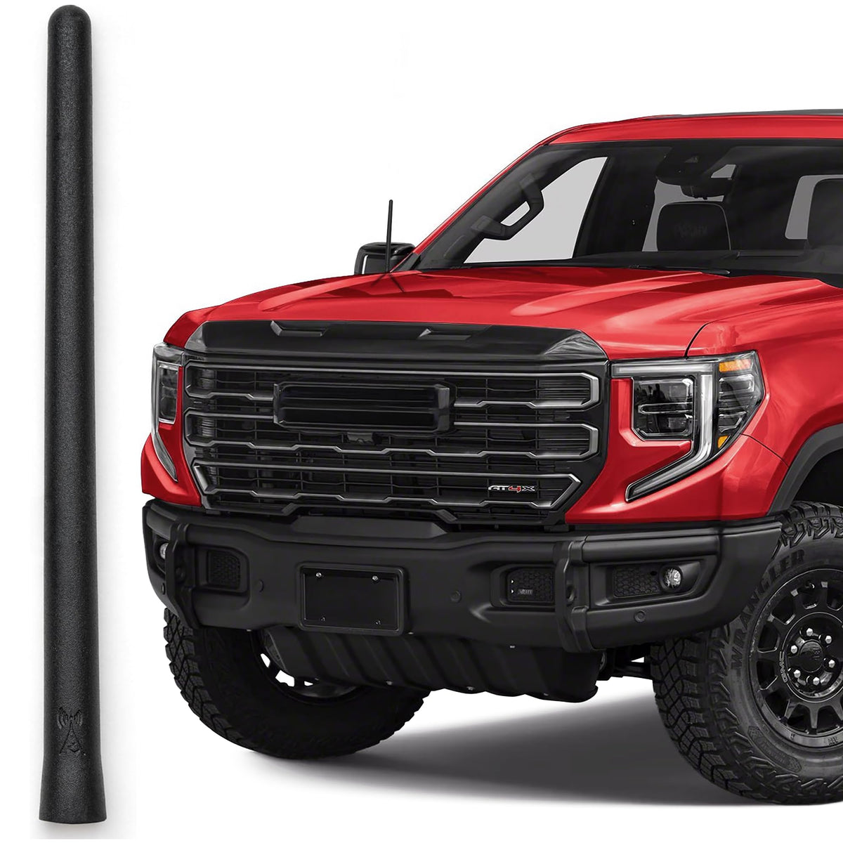 AntennaMastsRus front view on GMC Sierra 1500 showing low-profile look and improved aesthetics