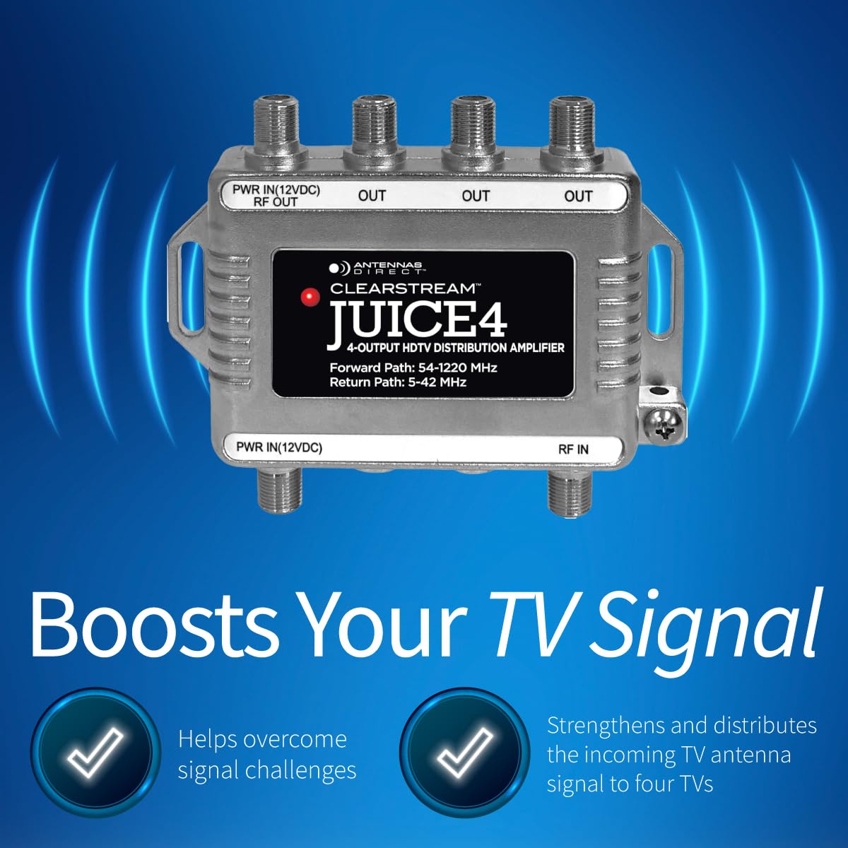 Antennas Direct ClearStream JUICE4 compact dimensions for discreet installation.
