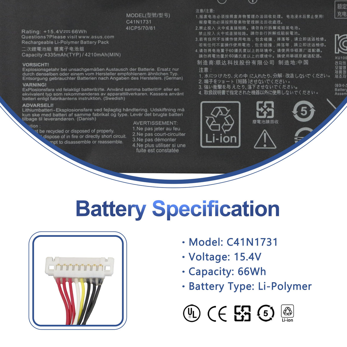 ANTIEE close-up of battery label with specs, verifying correct part and safe performance