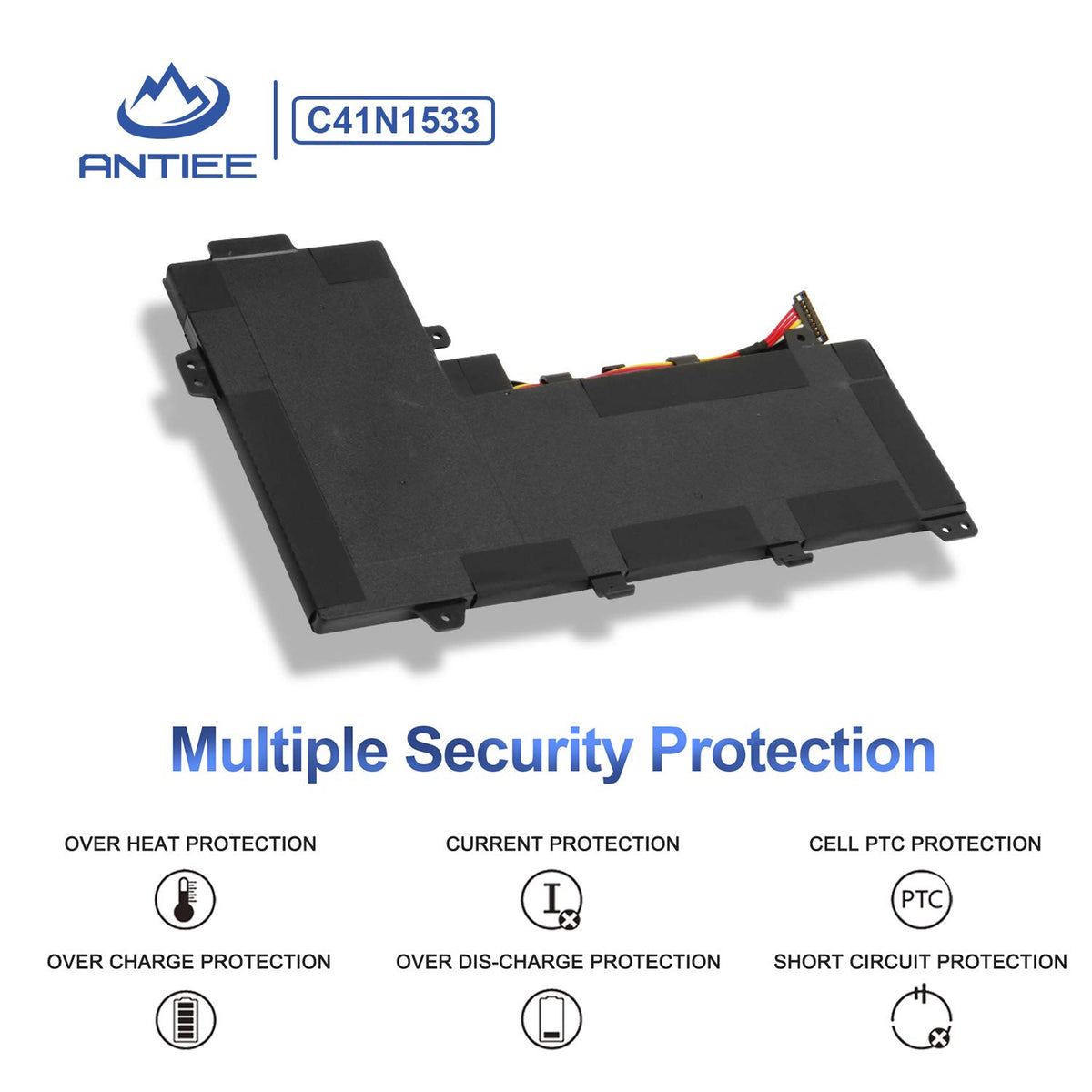 ANTIEE close-up of battery cell surface highlighting quality construction and durability