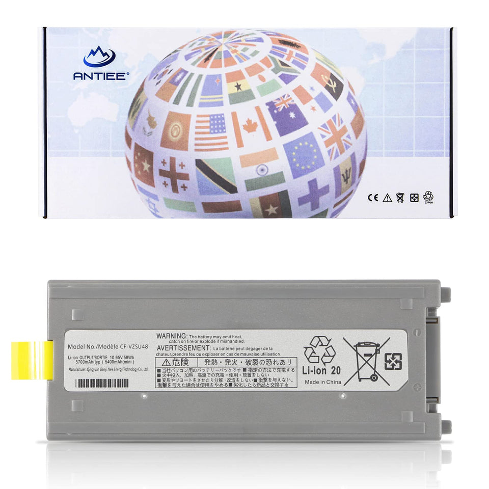 ANTIEE CF-VZSU48 front view battery showing compact 58Wh capacity for Toughbook use.