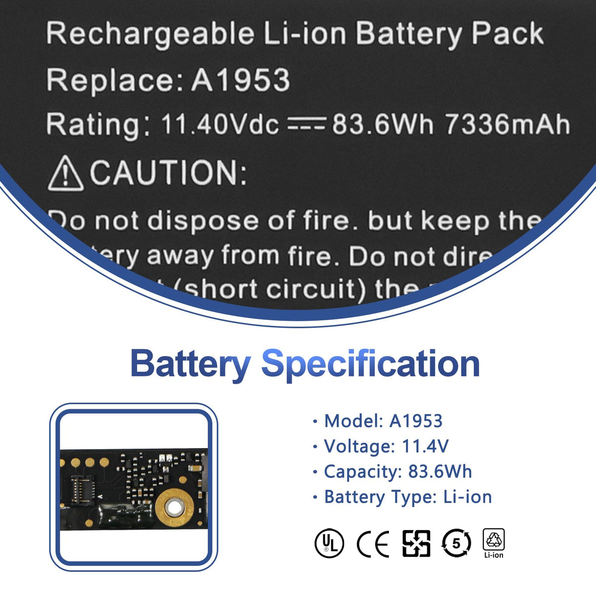 ANTIEE battery label close-up showing 83.6Wh capacity and correct 11.4V specification