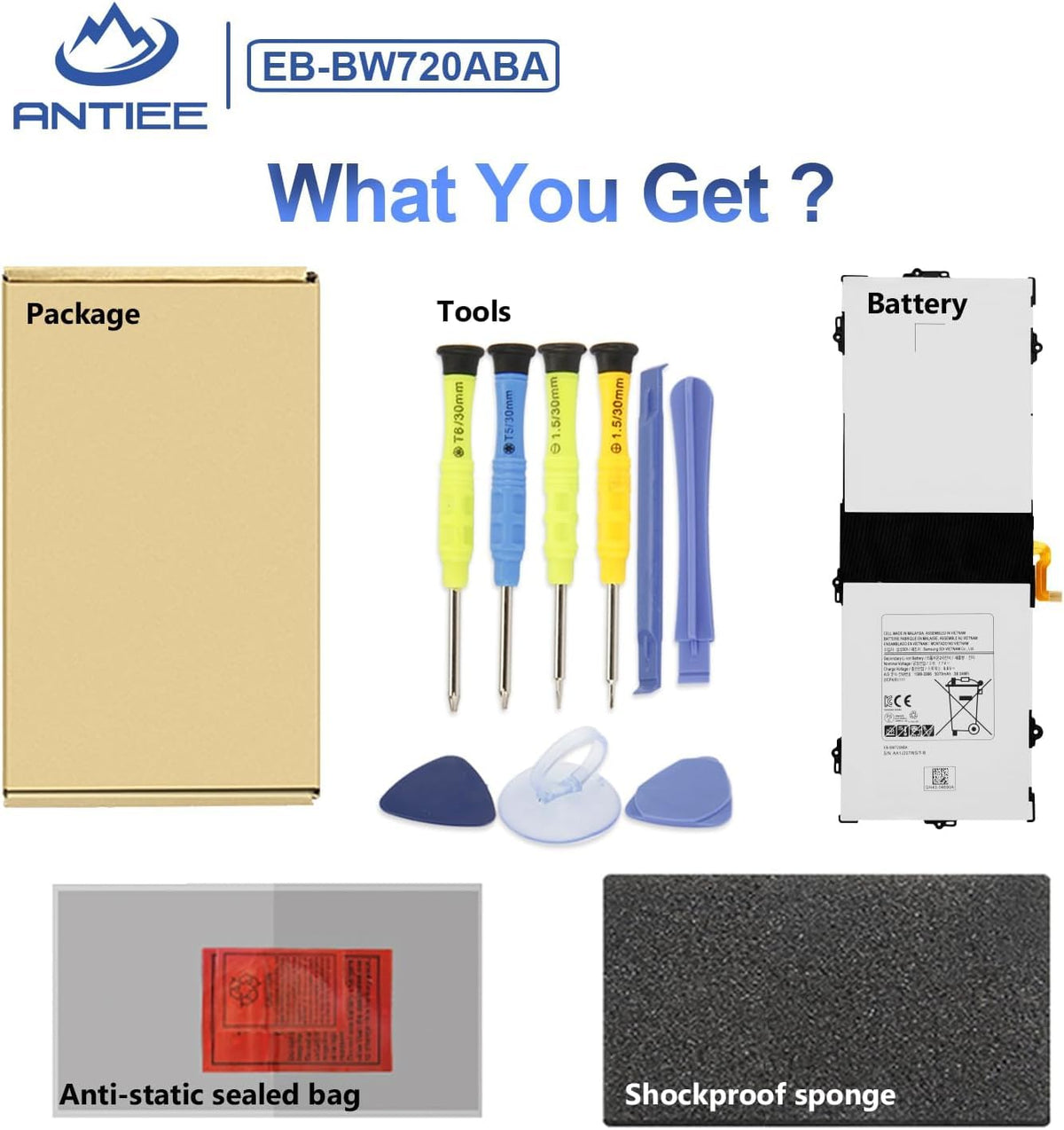 ANTIEE EB-BW720ABA battery kit enables easy installation and long-term performance.