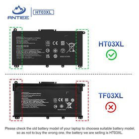 ANTIEE HT03XL battery being installed into a Pavilion laptop