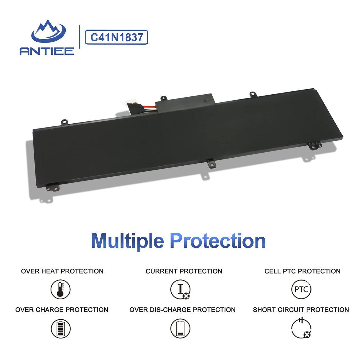 ANTIEE battery next to ruler for scale to confirm compatibility