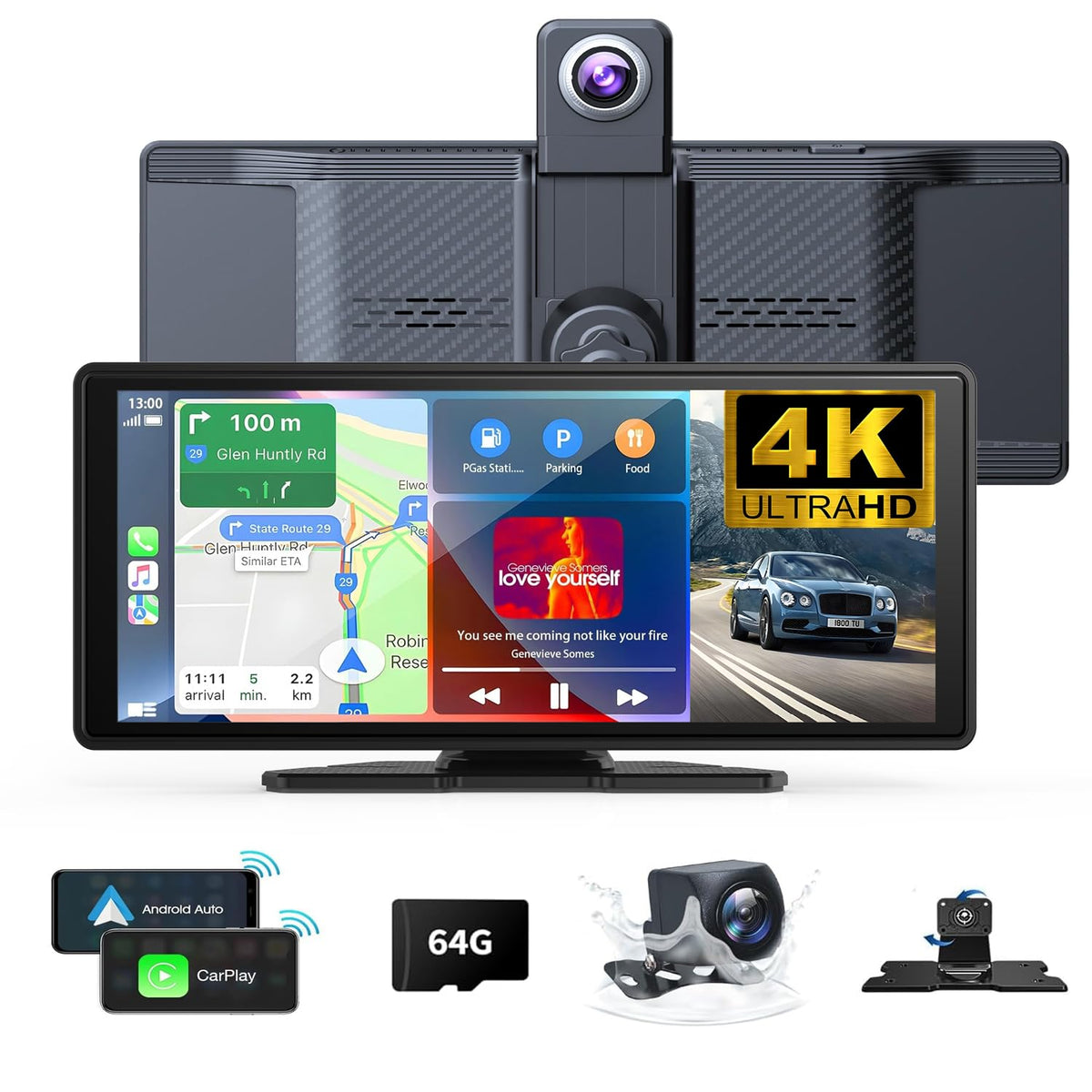 Antika wireless CarPlay screen with 4K front dash cam for daily driving