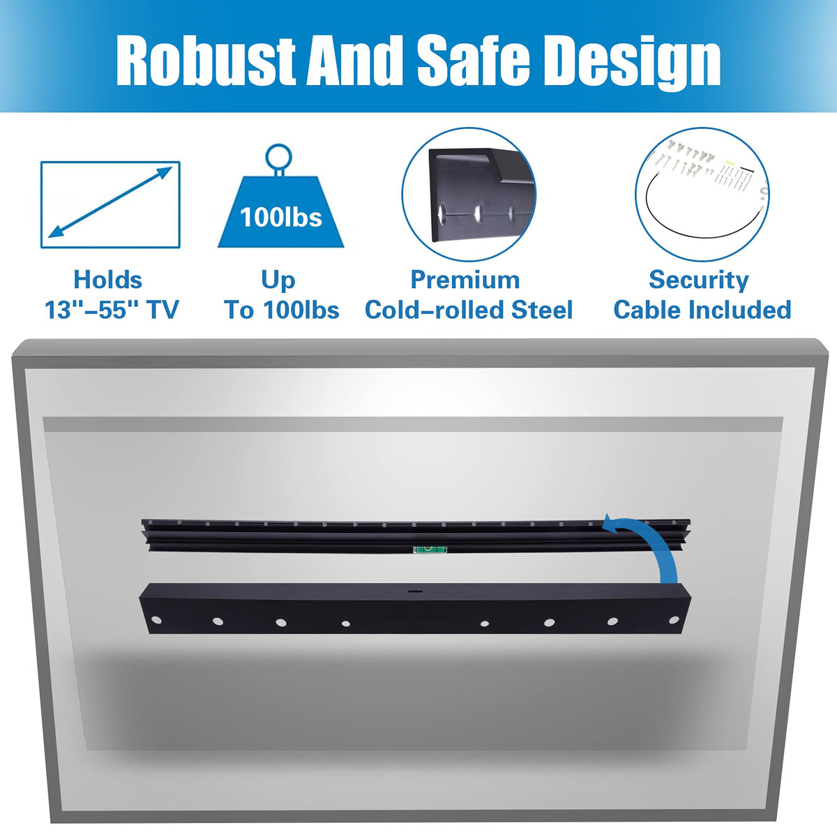 Antimbee heavy-duty aluminium bracket holds up to 100 lbs for sturdy TV mounting.