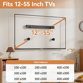 VESA patterns up to 400x400 enable broad TV compatibility.