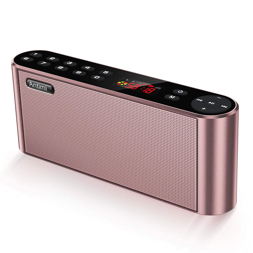 Antimi front packaging view showing compact speaker and color display for portable sound