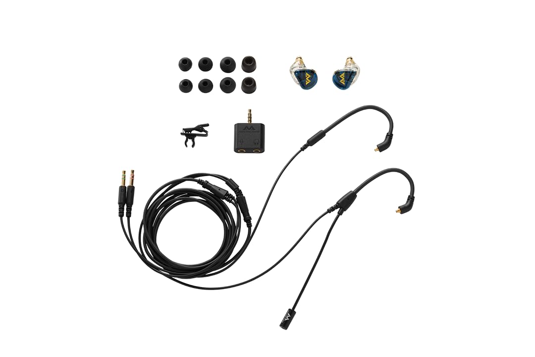 Antlion Audio Kimura Duo in-ear headset front view with resin shell and compact mic for gaming and music