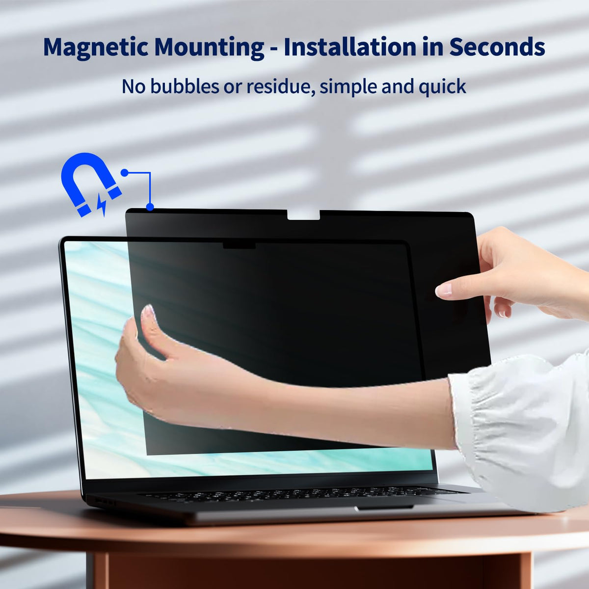 ANTOGOO V magnetic strips and transparent adhesive securing the filter