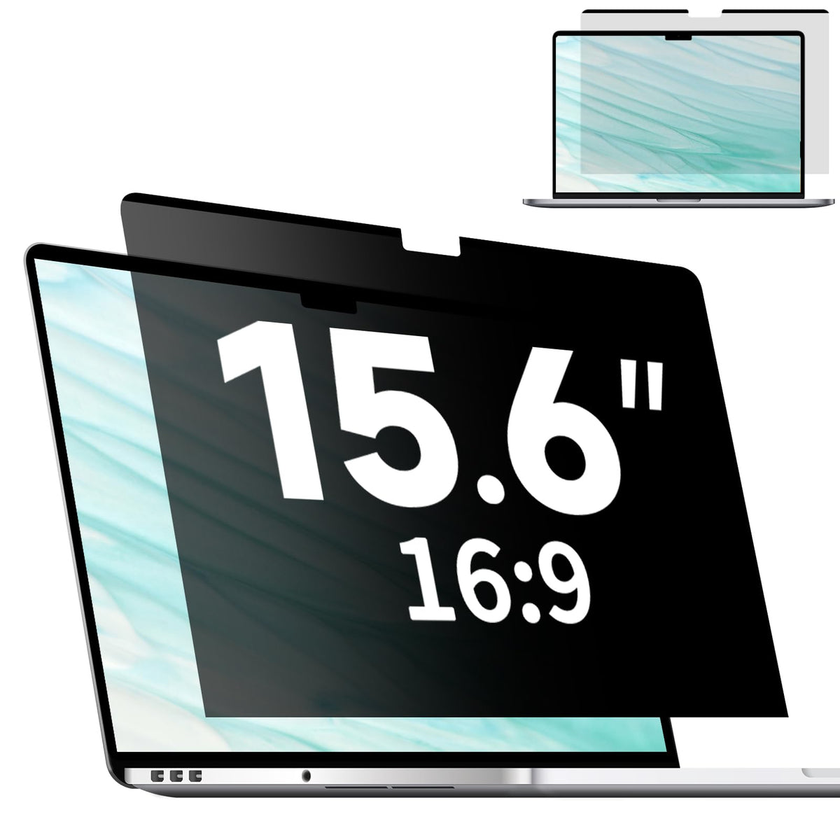 ANTOGOO V magnetic privacy screen on a 15.6-inch laptop provides front visibility and side privacy.