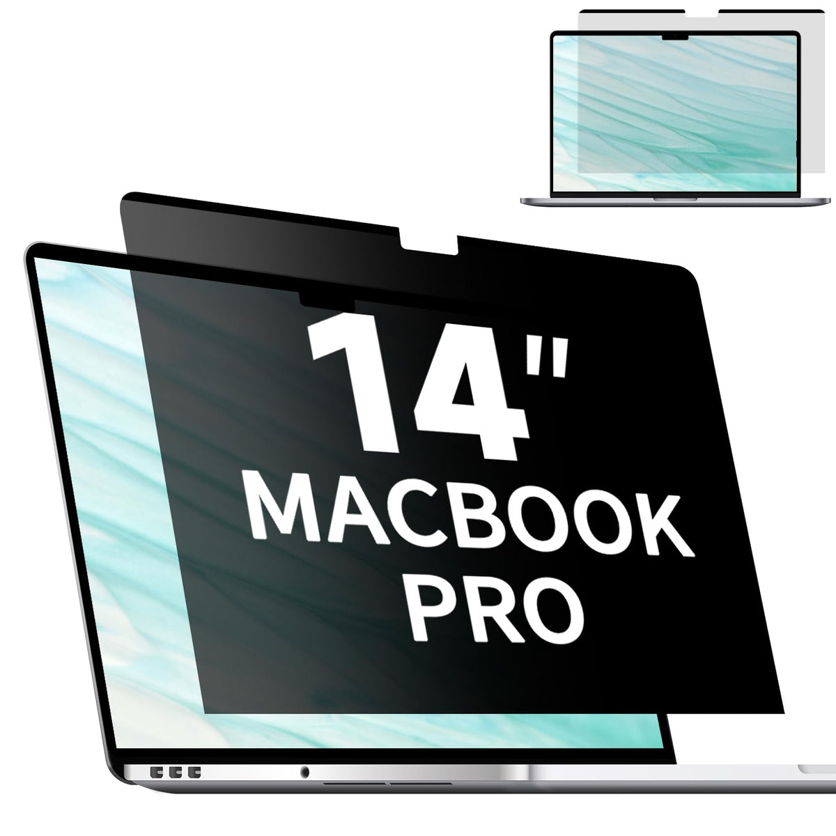 ANTOGOO V magnetic privacy screen top attachment enhances privacy on MacBook Pro 14 inch.