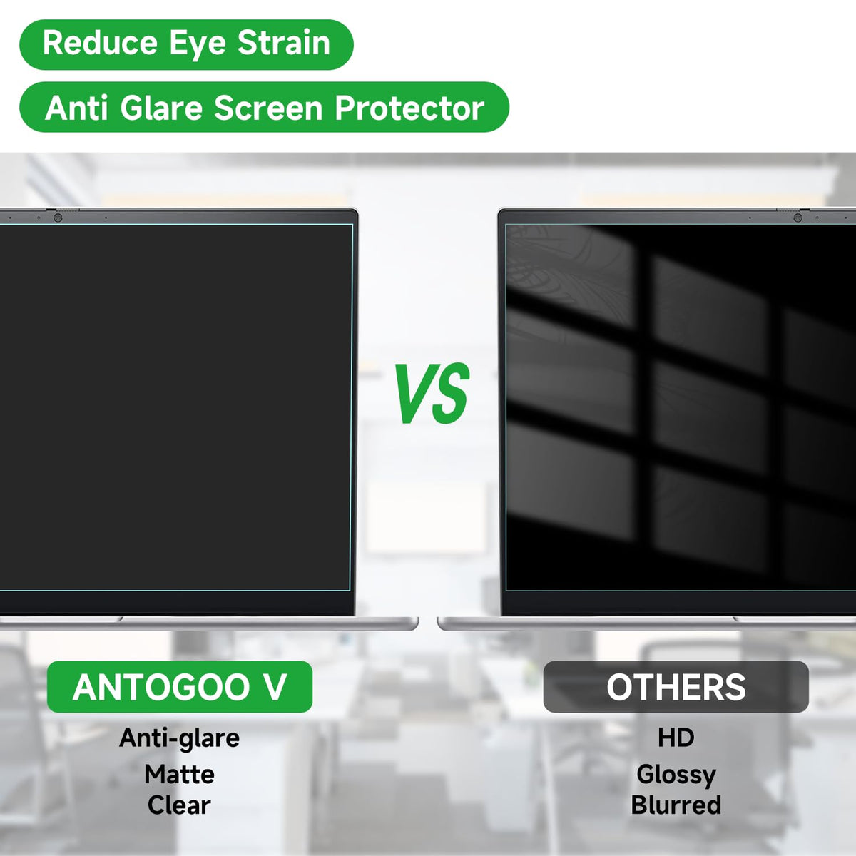 ANTOGOO V matte anti-glare screen protector for 17.3-inch laptops reduces reflections.