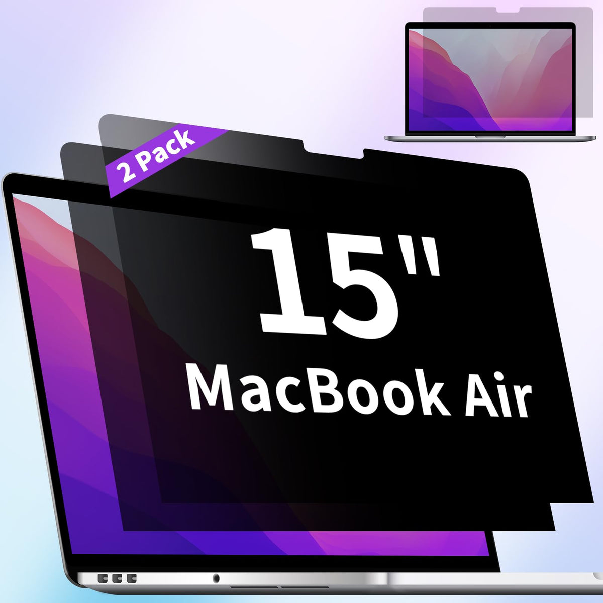 ANTOGOO V privacy screen for MacBook Air 15-inch front view provides privacy from side glances.