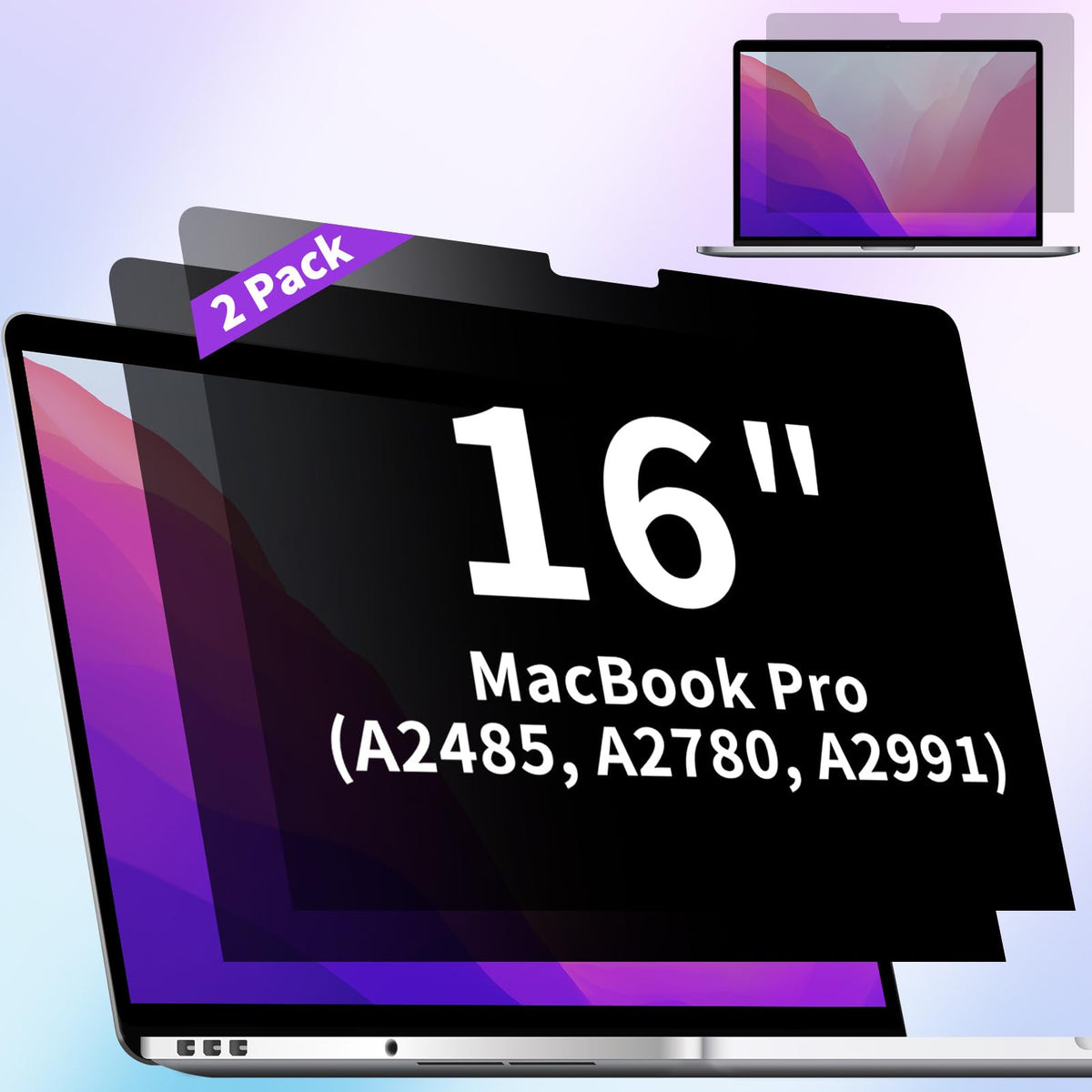 ANTOGOO V privacy screen 16-inch front view reduces glare while preserving clarity.