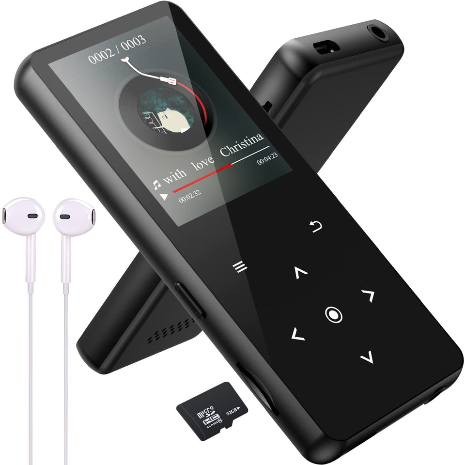 ANVOSCI 32GB MP3 Player with Bluetooth 5.0 for wireless listening on the go.