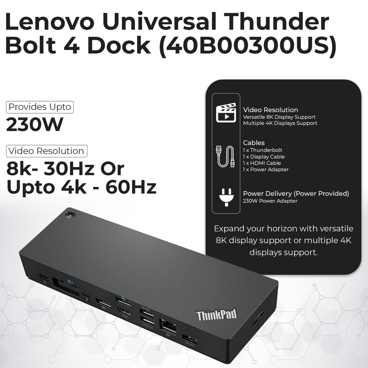 ANYHDD 40B00300US uses a 300W adapter for reliable power delivery to laptops.