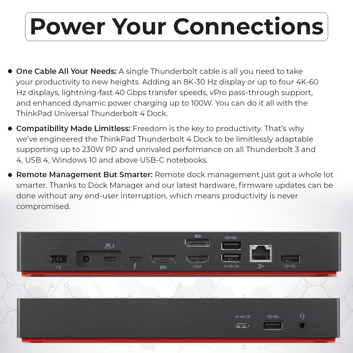ANYHDD 40B00300US supports USB-C devices with Power Delivery for charging and data transfer.
