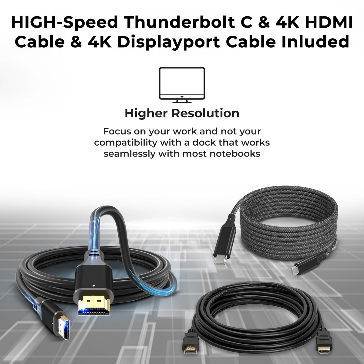 ANYHDD 4K HDMI cable included enhances external monitor connections.