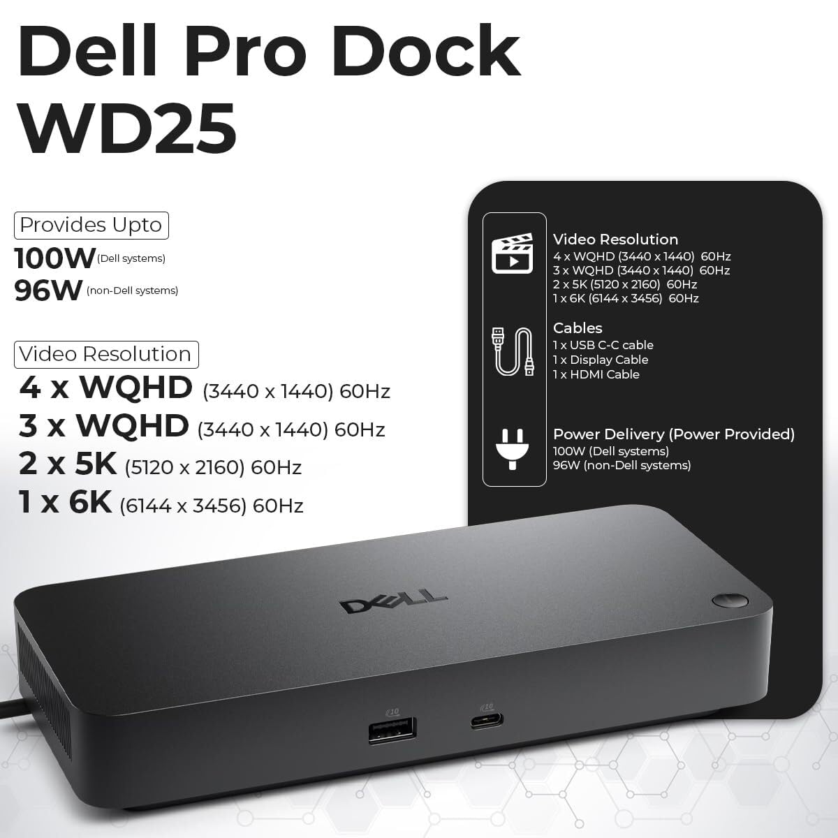 ANYHDD Dell Pro Dock WD25 supports dual 4K displays for crisp visuals.